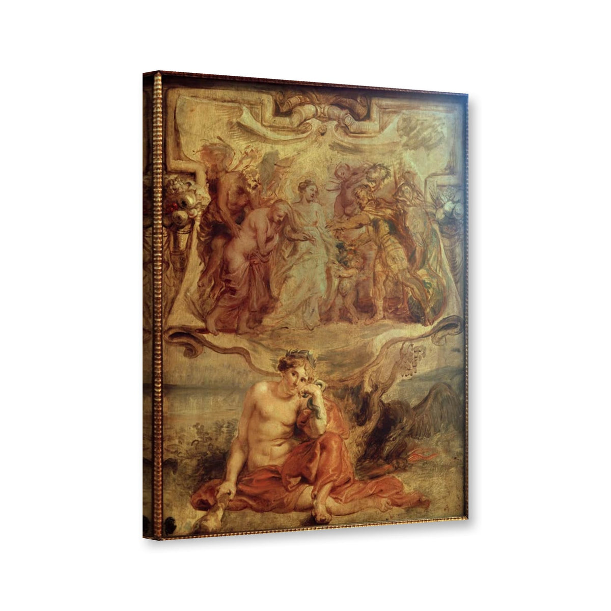 Heinrich IV. ergreift die Gelegenheit, Frieden zu schließen, Ölskizze von Peter Paul Rubens als Leinwand – Perspektivansicht