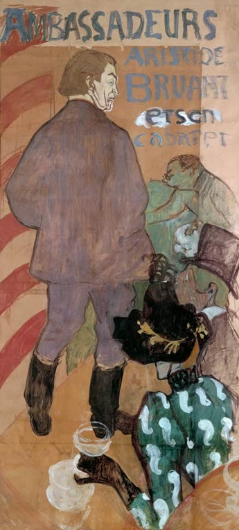 Henri de Toulouse-Lautrec Ambassadeurs Aristide Bruant Kunstkopie, Plakatentwurf mit Rückenfigur und Gästen im Kabarett