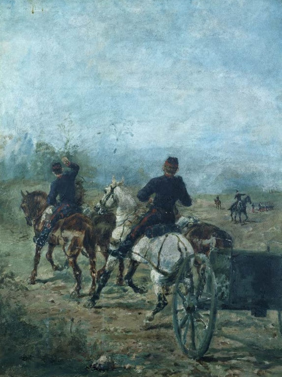 Henri de Toulouse-Lautrec Artillerieeinheit bei den Manövern in Le Bosc Kunstkopie, zwei Reiter mit Pferden und Kanonenwagen