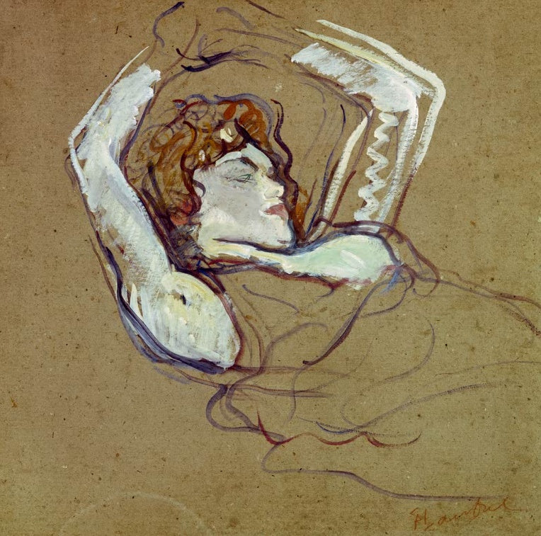 Henri de Toulouse-Lautrec Auf dem Rücken liegende Frau mit erhobenen Armen Kunstkopie, ruhende Frau mit rotem Haar