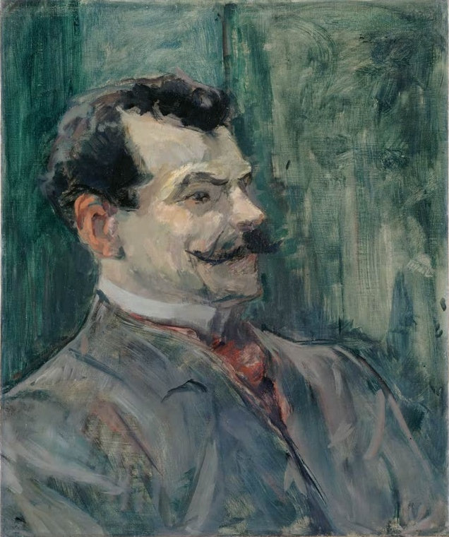 Henri de Toulouse-Lautrec André Rivoire Kunstkopie, Porträt eines Mannes mit Schnurrbart im Halbprofil vor grünem Grund