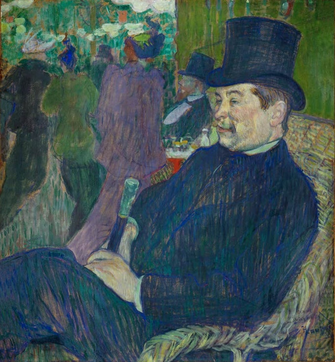Henri de Toulouse-Lautrec Bildnis M. Delaporte Kunstkopie, Herr mit Zylinder und Stock im Korbsessel im Jardin de Paris