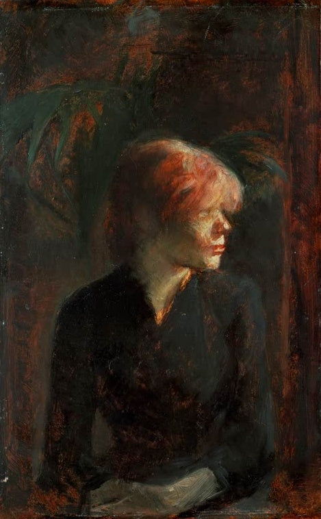Henri de Toulouse-Lautrec Carmen Gaudin Kunstkopie, junge Frau mit rotem Haar im Halbprofil vor dunklem Hintergrund