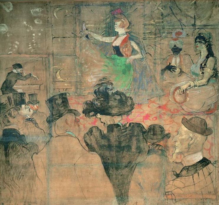 Henri de Toulouse-Lautrec Der maurische Tanz oder Die Almeen Kunstkopie, Tänzerin in grünem Rock vor dem Publikum