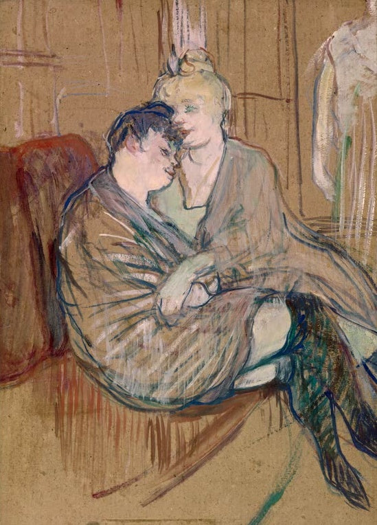 Henri de Toulouse-Lautrec Die beiden Freundinnen Kunstkopie, zwei Frauen eng aneinandergelehnt auf einem Sofa