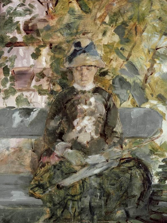 Henri de Toulouse-Lautrec Die Gräfin Adèle de Toulouse-Lautrec im Garten Kunstkopie, Frau mit Hut und Schirm auf Gartenbank
