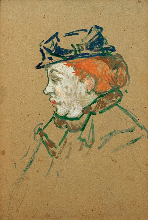 Henri de Toulouse-Lautrec Die Tänzerin Gabrielle Kunstkopie, Profilbildnis mit blauer Mütze und orangefarbenem Haar