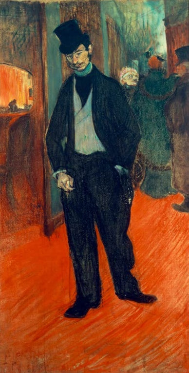 Henri de Toulouse-Lautrec Doktor Tapié de Céleyran Kunstkopie, Herr mit Zylinder im Theatergang auf rotem Boden