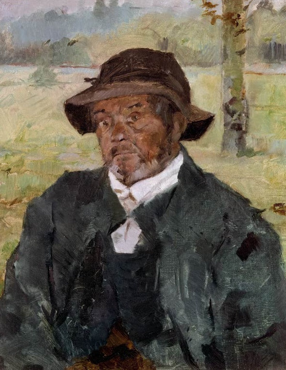 Henri de Toulouse-Lautrec Ein alter Mann aus Céleyran Kunstkopie, Brustbild eines Mannes mit Schlapphut vor einer Wiese
