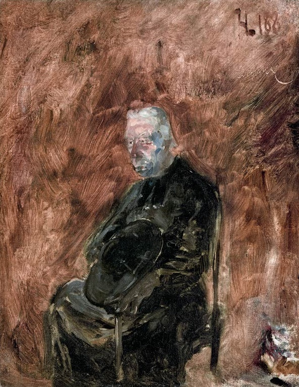 Henri de Toulouse-Lautrec Ein Geistlicher Kunstkopie, sitzender älterer Mann in schwarzer Soutane vor rotbraunem Grund