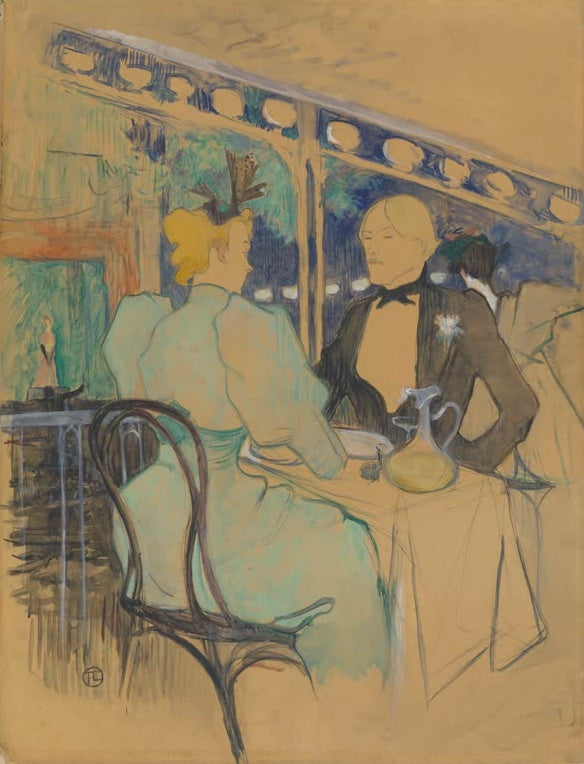 Henri de Toulouse-Lautrec Elegante Gesellschaft in den Ambassadeurs Kunstkopie, Paar am Tisch in einem Pariser Café-Konzert