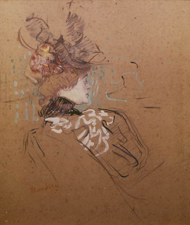 Henri de Toulouse-Lautrec Frau im Profil Madame Lucy Kunstkopie, Skizze einer Dame mit Federhut und weißer Rüsche