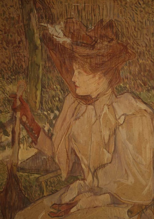 Henri de Toulouse-Lautrec Frau mit Handschuhen Kunstkopie, Dame im Profil mit Schleierhut und roten Handschuhen im Garten