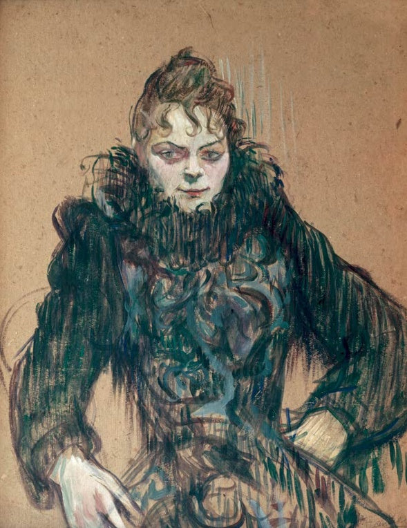 Henri de Toulouse-Lautrec Frau mit schwarzer Federboa Kunstkopie, Halbfigur mit schräg gestelltem Blick und dunkler Boa