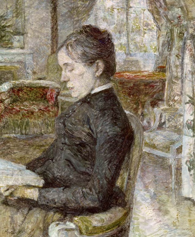 Henri de Toulouse-Lautrec Gräfin Adèle im Salon von Malromé Kunstkopie, lesende Frau im dunklen Kleid am Fenster