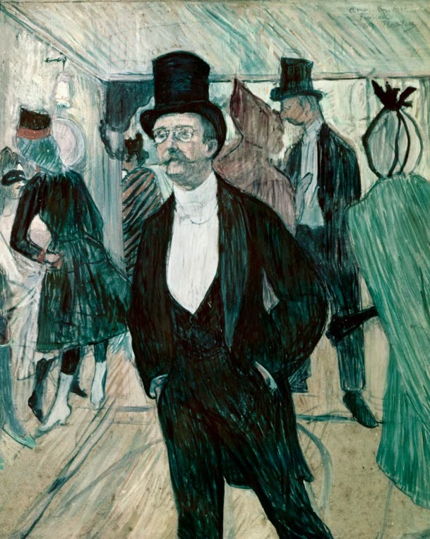 Henri de Toulouse-Lautrec Henri Fourcade auf dem Opernball Kunstkopie, Herr mit Zylinder und Zwicker im Foyer