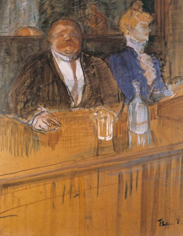Henri de Toulouse-Lautrec Im Café Kunstkopie, massiger Gast mit Schnurrbart und Bierglas an der Theke neben Frau in Blau