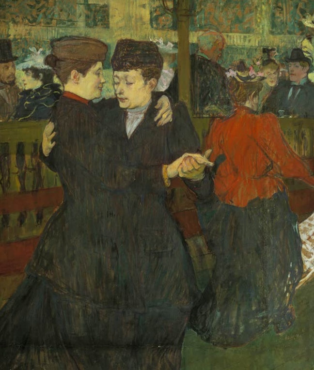 Henri de Toulouse-Lautrec Im Moulin Rouge Die beiden Tänzerinnen Kunstkopie, tanzendes Paar in dunklen Kleidern