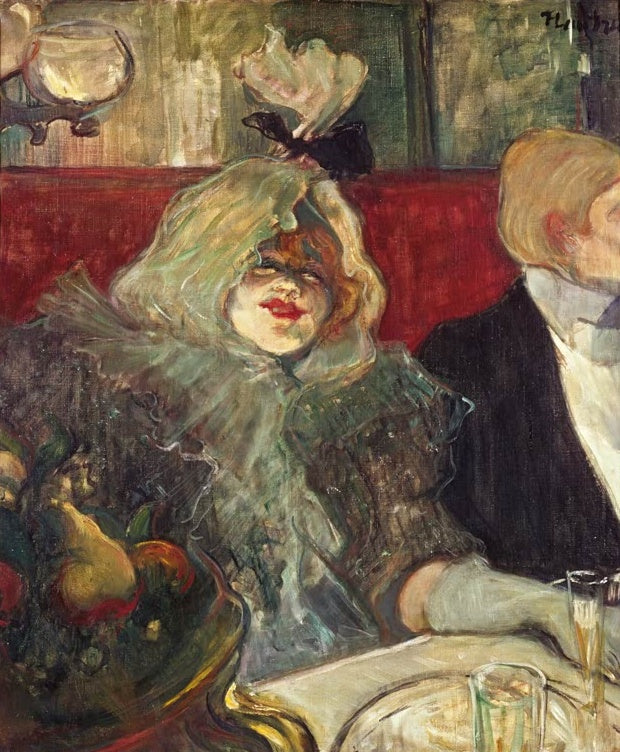 Henri de Toulouse-Lautrec Im Séparée: Die tote Ratte Kunstkopie, junge Frau mit Schleier auf rotem Sofa neben einem Herrn