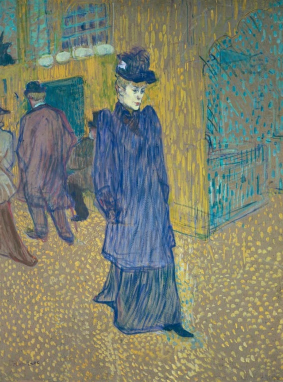 Henri de Toulouse-Lautrec Jane Avril beim Verlassen des Moulin Rouge Kunstkopie, Frau in blauem Mantel und Hut