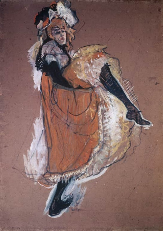 Henri de Toulouse-Lautrec Jane Avril tanzend Kunstkopie, Tänzerin mit orangefarbenem Rock und erhobenem Bein