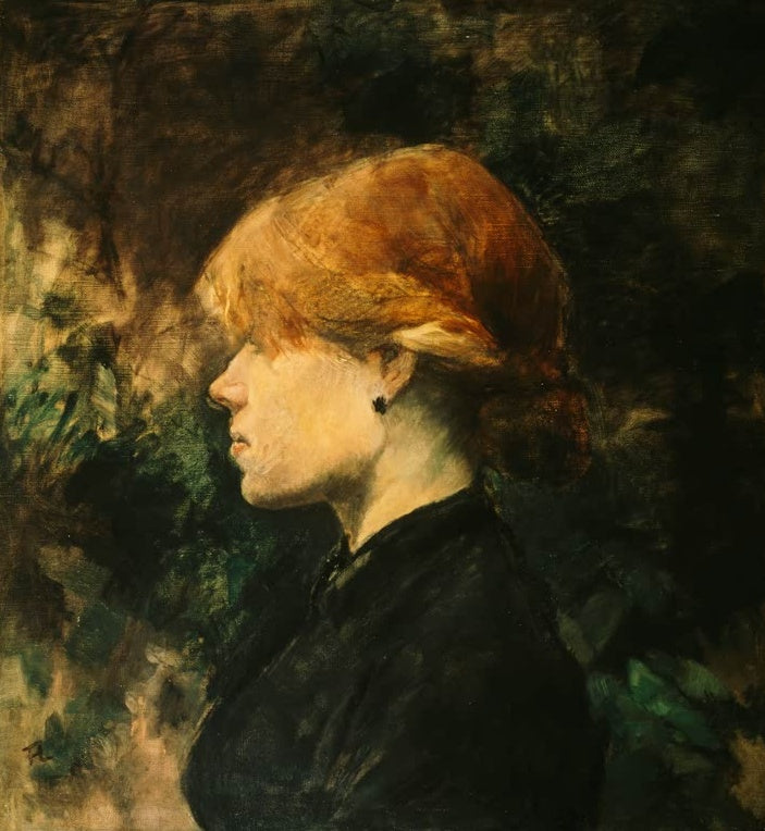 Henri de Toulouse-Lautrec Junge Frau mit roten Haaren Kunstkopie, Profilbildnis mit leuchtend rotem Haar vor dunklem Grund