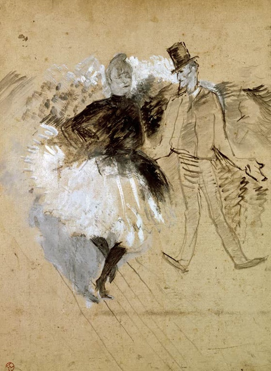 Henri de Toulouse-Lautrec La Goulue und Valentin Kunstkopie, Tänzerin im weißen Rock und Tänzer mit Zylinder