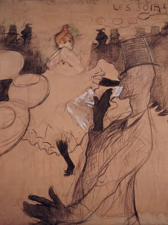 Henri de Toulouse-Lautrec La Goulue und Valentin Kunstkopie, Tänzerin im Rüschenrock und Mann mit Zylinder in Kreide