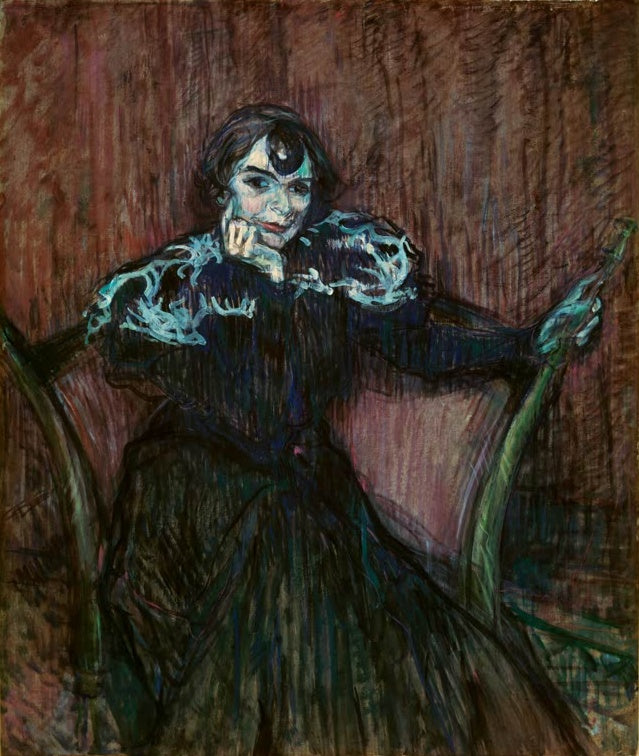 Henri de Toulouse-Lautrec Madame Berthe Bady Kunstkopie, Schauspielerin in dunklem Kleid mit türkisfarbenem Kragen