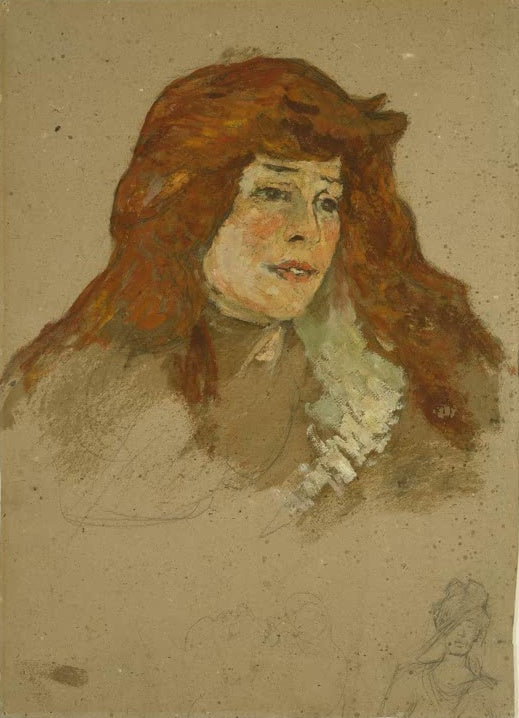 Henri de Toulouse-Lautrec Madame Lili Grenier Kunstkopie, Porträt einer Frau mit langem rotem Haar und heller Rüschenkrawatte