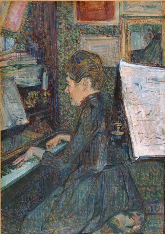 Henri de Toulouse-Lautrec Mademoiselle Marie Dihau am Klavier Kunstkopie, Pianistin im dunklen Kleid am Instrument