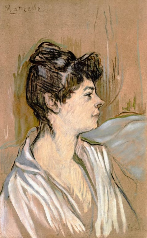 Henri de Toulouse-Lautrec Marcelle, Profilbildnis Kunstkopie, Frau mit hochgestecktem Haar und hellem Umhang
