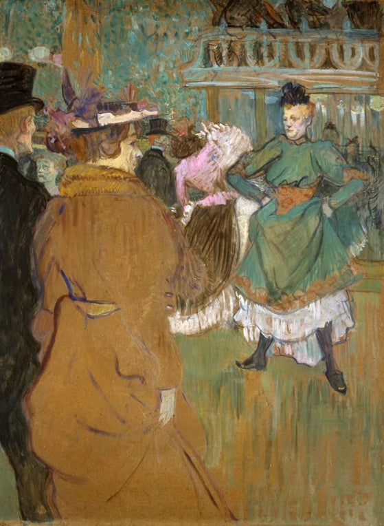Henri de Toulouse-Lautrec Quadrille im Moulin Rouge Kunstkopie, Tänzerin in grünem Kleid und Gäste im Tanzlokal