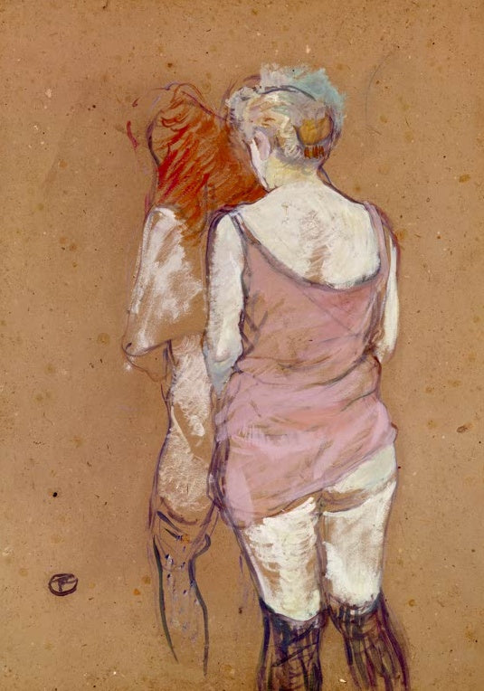 Henri de Toulouse-Lautrec Zwei Frauen von hinten Kunstkopie, zwei Frauen in Unterwäsche auf beigem Karton