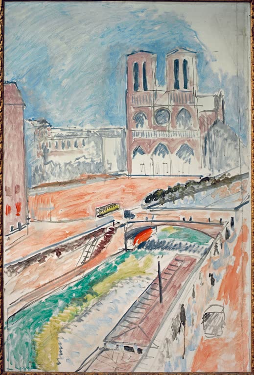 Blick auf die Kathedrale Notre-Dame über die Seine mit Brücke und Kai – Henri Matisse Ansicht von Notre-Dame Kunstkopie