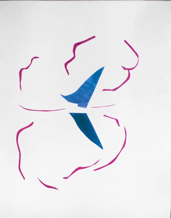 Blaue Segelformen und rosa Linien auf weißem Grund – Henri Matisse Boot Kunstkopie
