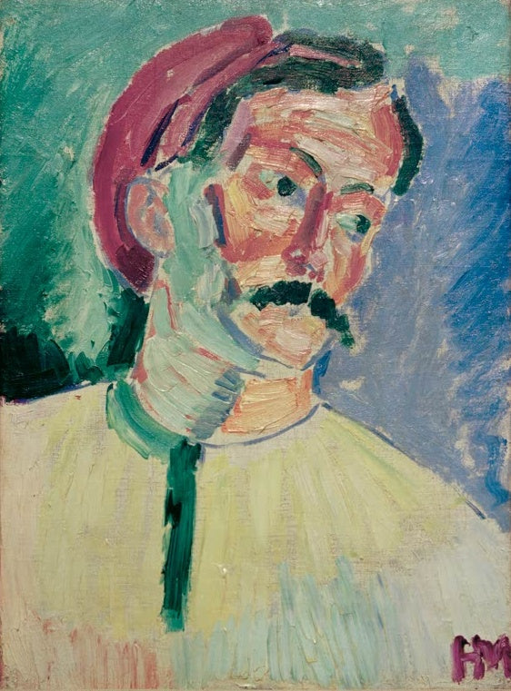 Mann mit Barett und Schnurrbart in grellen Farben – Henri Matisse Porträt von André Derain Kunstkopie