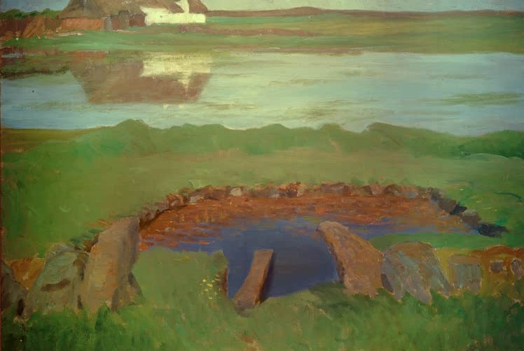 Hermine Overbeck-Rohte In List Wasserloch Kunstkopie, Tümpel mit Steinen und Holzbrett vor spiegelnder Wasserfläche