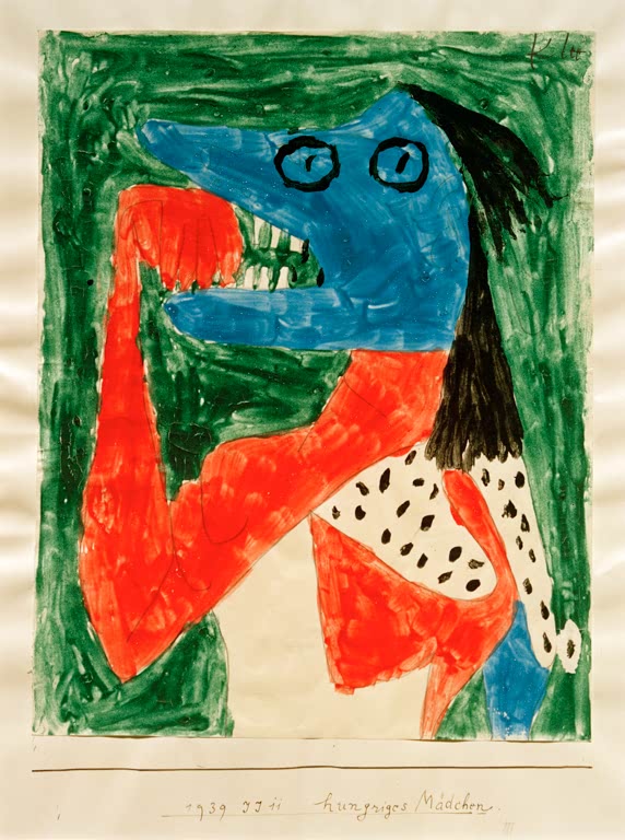 Kunstdruck des Gemäldes hungriges Mädchen von Paul Klee, handgefertigt in Deutschland als hochwertiger Kunstdruck.