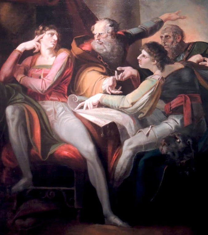 Johann Heinrich Füssli Streit zwischen Hotspur, Glendower, Mortimer und Worcester Kunstkopie, vier Männer mit Landkarte
