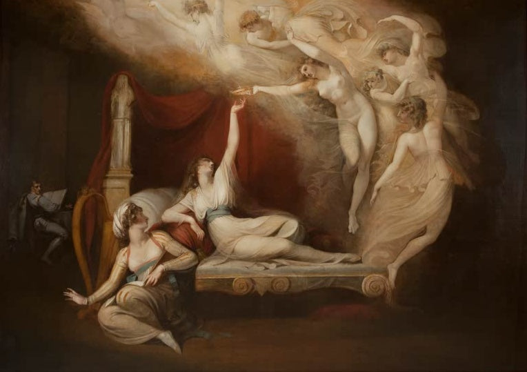 Johann Heinrich Füssli Die Vision der Katharina von Aragón Kunstkopie, Schlafende Königin und schwebende Geisterwesen