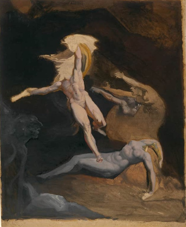 Johann Heinrich Füssli Perseus verlässt die Höhle der Gorgonen Kunstkopie, nackter Held im Sprung vor dunkler Höhle