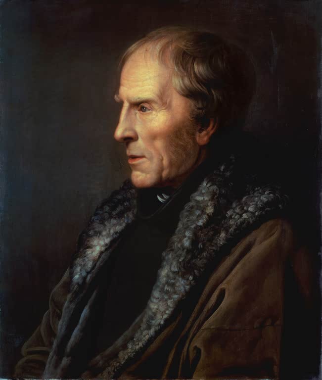 Älterer Mann im Profil mit Pelzkragen vor dunklem Grund – Johann Karl Baehr Bildnis Caspar David Friedrich Kunstkopie