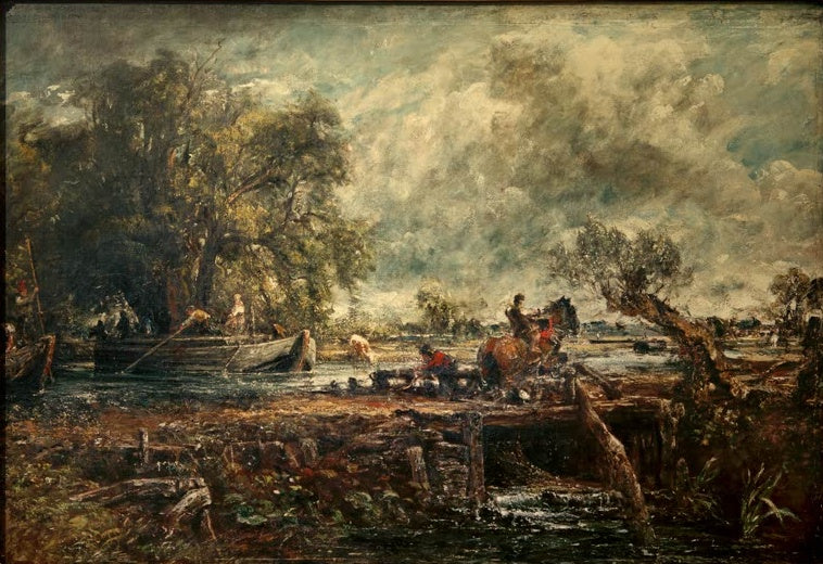 John Constable Das springende Pferd, Studie in Originalgröße Kunstkopie, Reiter auf der Schleuse
