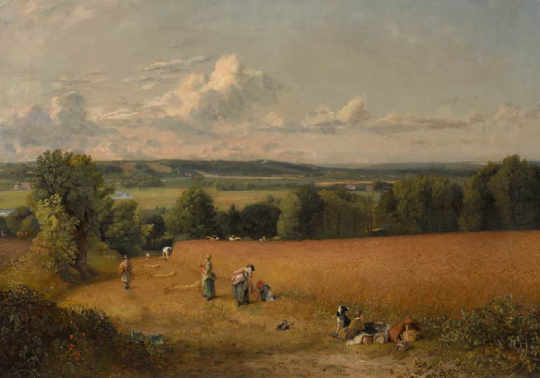 Goldenes Weizenfeld mit Erntearbeitern und weiter Landschaft – John Constable Das Weizenfeld Kunstkopie