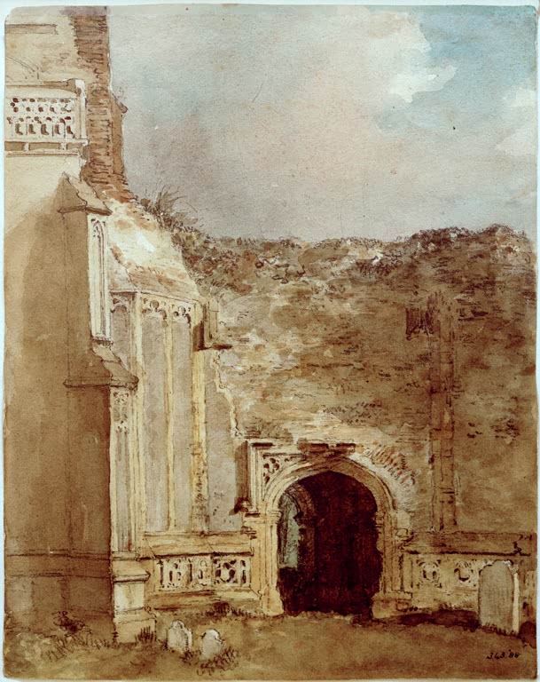 John Constable Die Kirche von East Bergholt. Turmruine Kunstkopie, Spitzbogenportal an der Ruine des Kirchturms