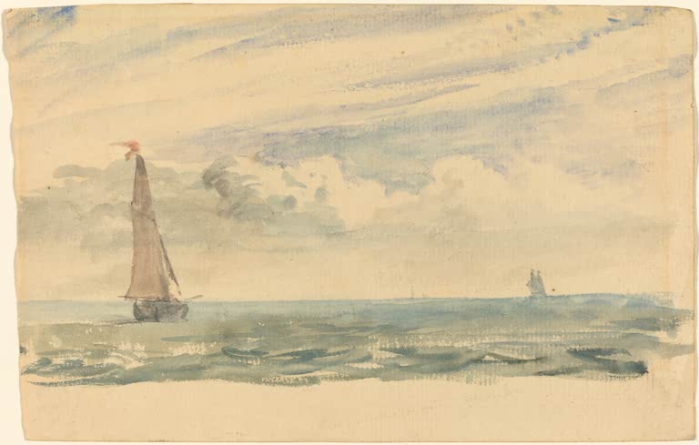Aquarell: Segelboot auf blaugrünem Meer – John Constable Seelandschaft mit zwei Segelbooten Kunstkopie