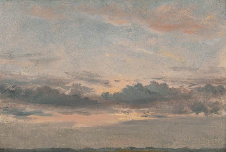 Rosa Abendhimmel mit grauen Wolkenbändern über dem Horizont – John Constable Eine Wolkenstudie bei Sonnenuntergang Kunstkopie
