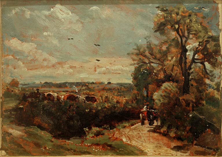 John Constable Fuhrwerk auf der Straße von East Bergholt nach Flatford Kunstkopie, Fuhrwerk auf Landweg im Herbst