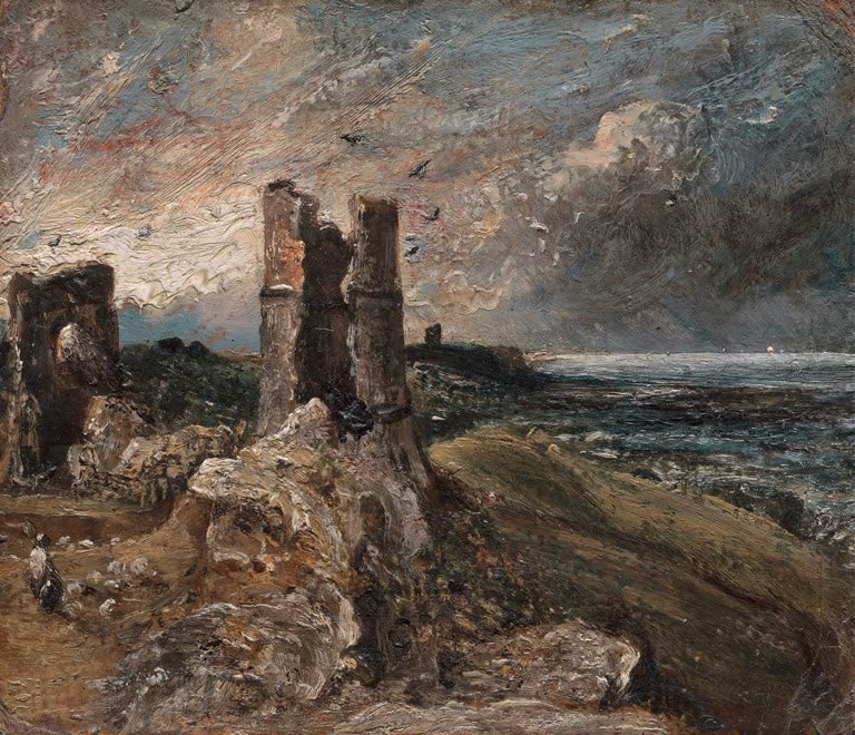 Turmruine auf Felsen am Meer unter bewegtem Himmel – John Constable Hadleigh Castle Kunstkopie